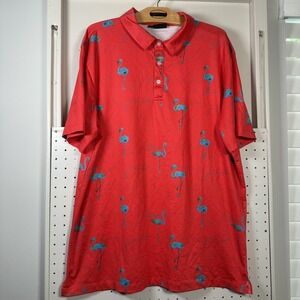 Yatta Golf Polo Shirt Mens Large Pink Flamingo Print  Regular Fit Performance
